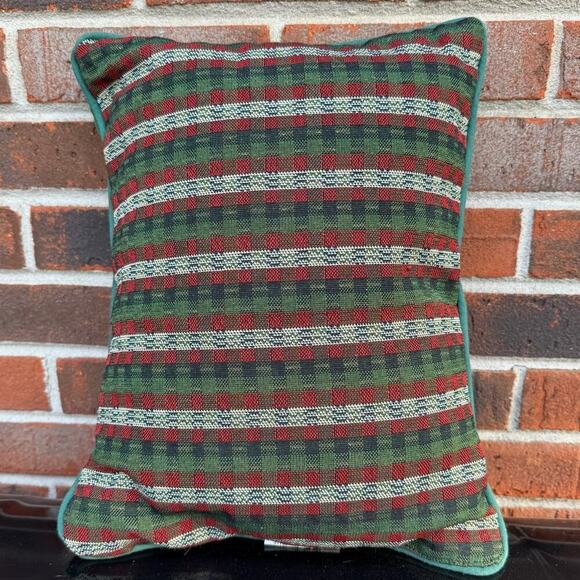 Holiday Snowman Christmas Tapestry Pillow with Red/Green Plaid Back - Picture 2 of 4
